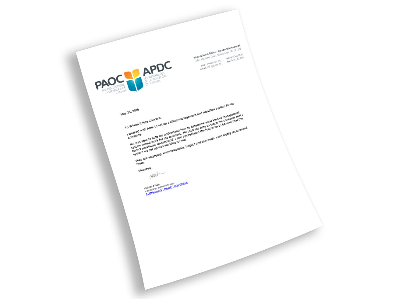 PAOC Reference Letter