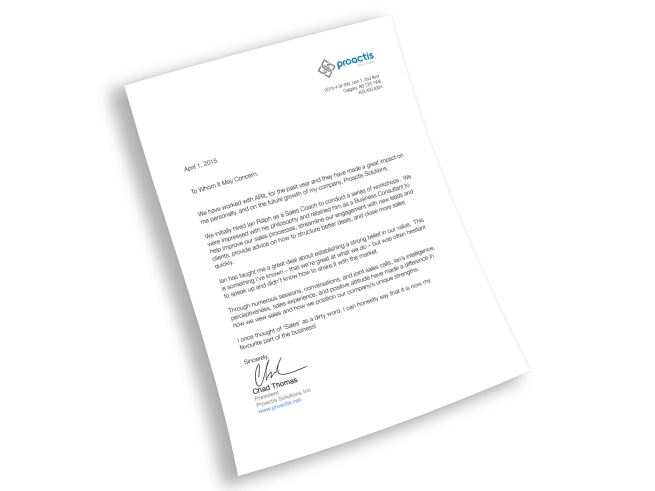 Proactis Reference Letter
